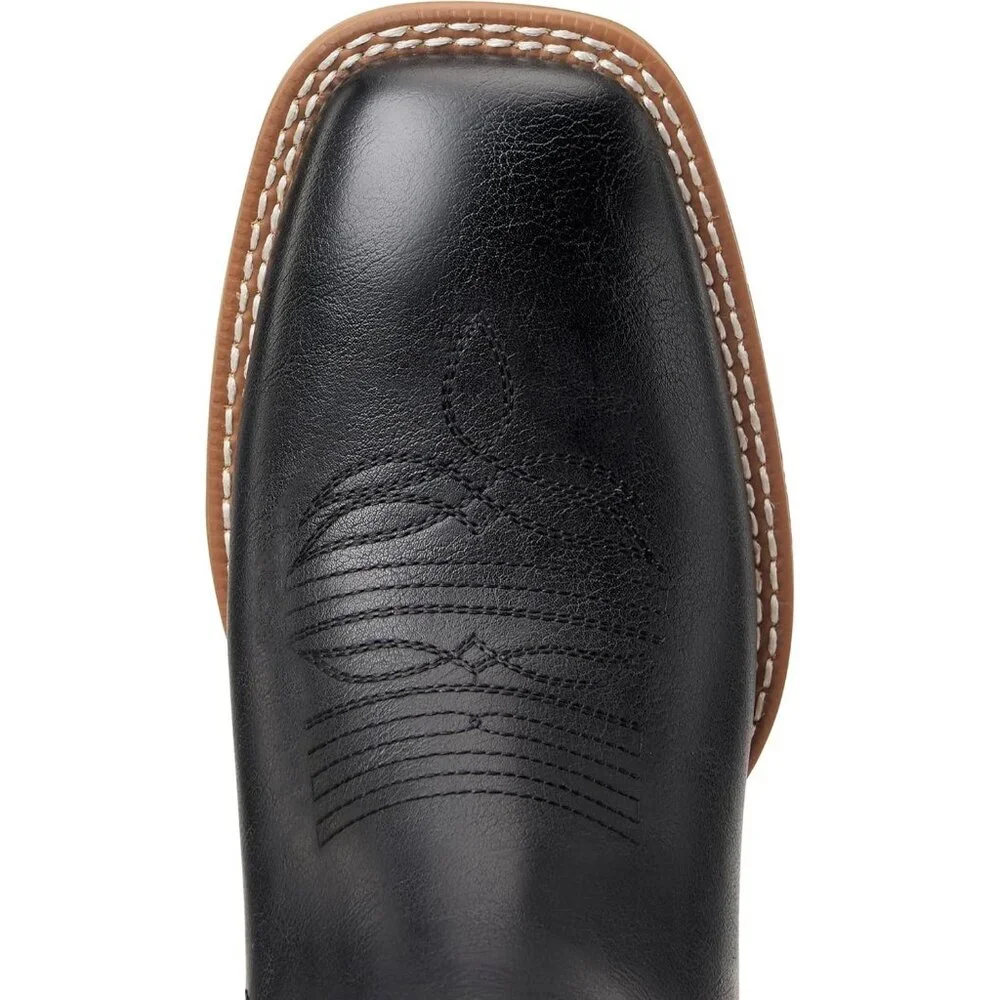 Men's Black Cowboy Boots Square Toe Western Boots Slip On Casual Retro Boots